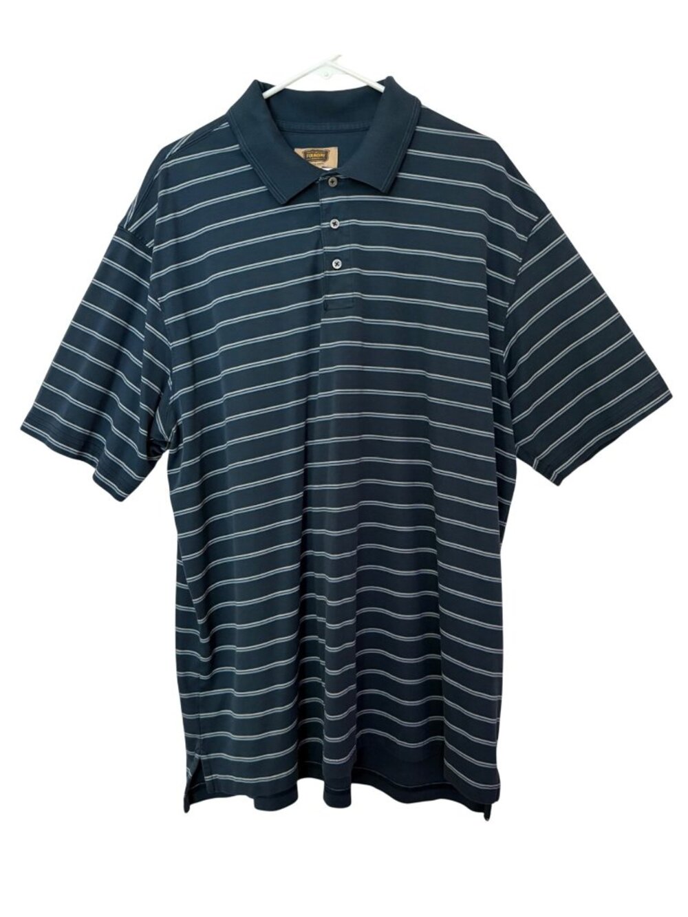 The Foundry Mens 2XLT Quick-Dri Navy Striped Polo Shirt Short Sleeve Pima Cotton